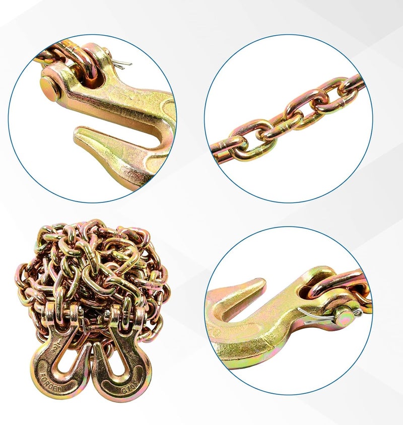 TBAPFS 1/2 Inch x 16 Feet Transport Binder Chain G80 Safey Tow Chain with Grab Hooks 12000 Lbs Safe Work Load for Transporting Towing Tie Down Binding Equipment - Image 3